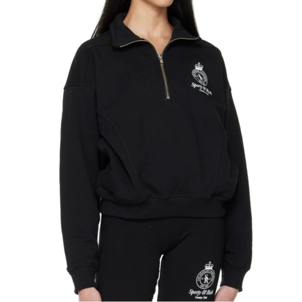 Sporty & Rich Black Beverley Hills half zip sweatshirt